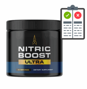 Nitric Boost Ultra review: Bottle with pros and cons illustration – highlighting benefits and drawbacks