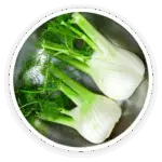 Prime Biome review: a top-down view of two whole fennel bulbs in a silver bowl, representing the fennel seed ingredient.