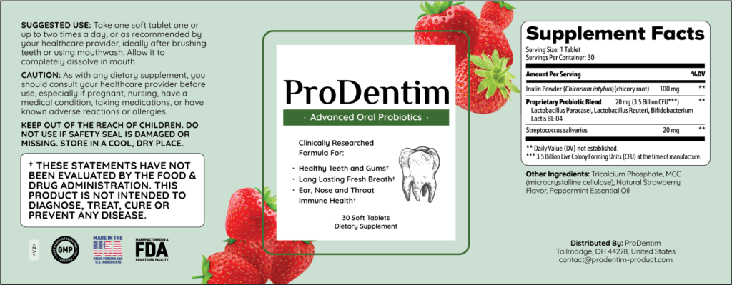 ProDentim review: Back of bottle showing detailed product information and ingredients list