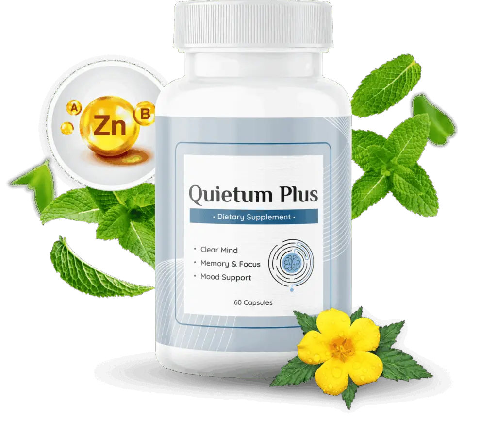 Image of the Quietum Plus supplement bottle, clearly displaying its natural ingredients in their original form and indicating specific micronutrients within the formula for auditory support. Click this photo to visit the Quietum Plus official sales site.