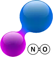 A diagram of a Nitric Oxide molecule, a key component in ProstaVie related to blood flow.