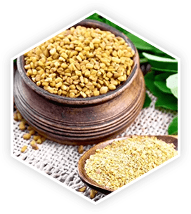 Fenugreek seeds in a bowl and ground powder on a spoon, an ingredient often mentioned in a ProstaVive review for its health benefits.